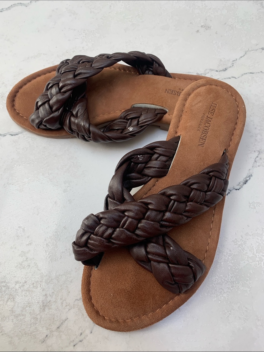 Ilse Jacobsen Braided Dark Brown Leather Slide Sandals